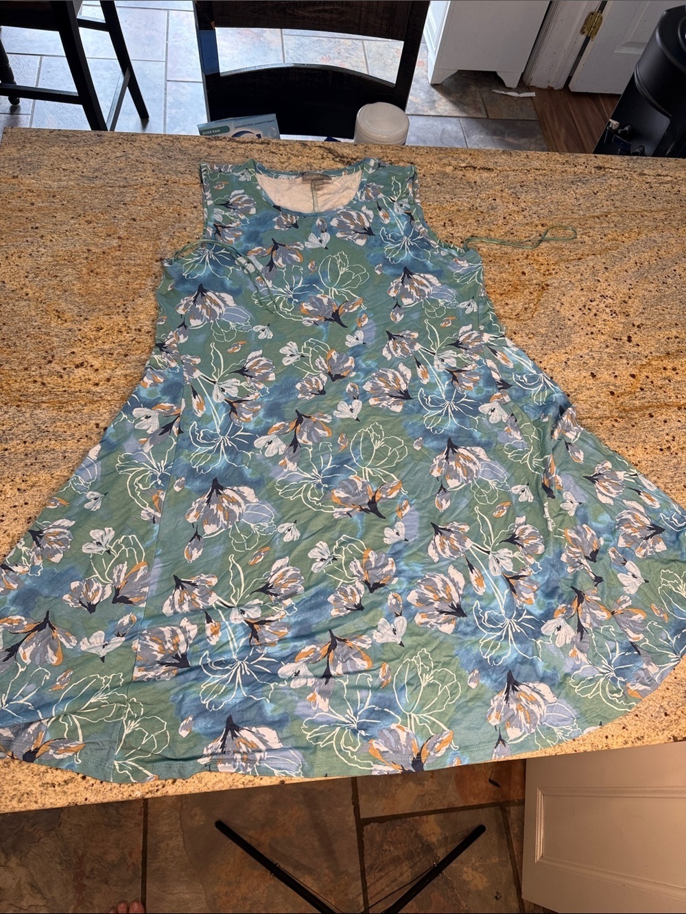 Sleeveless Floral Swing Dress in Teal and Light Blue